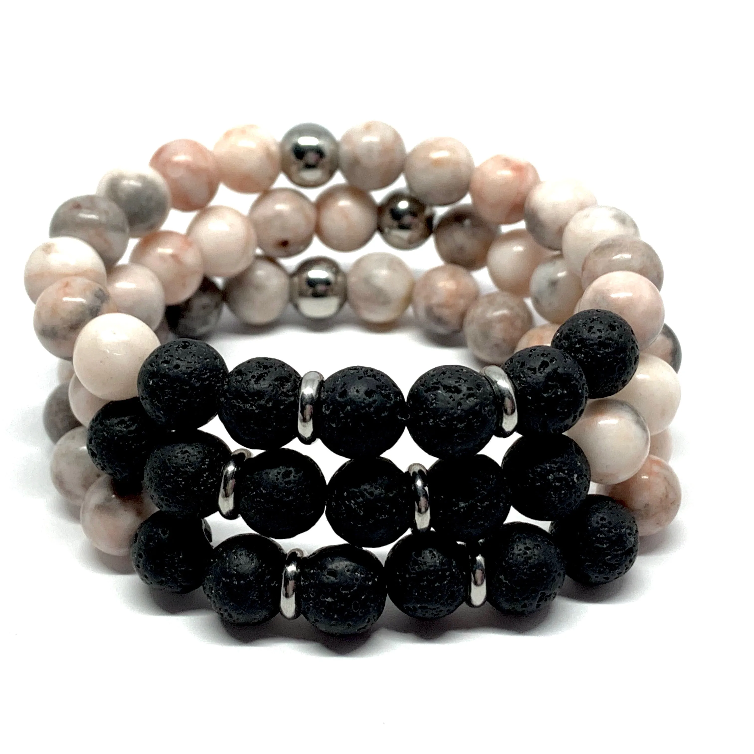 Judy Mala Bracelet - Lava and Pink Zebra Jasper