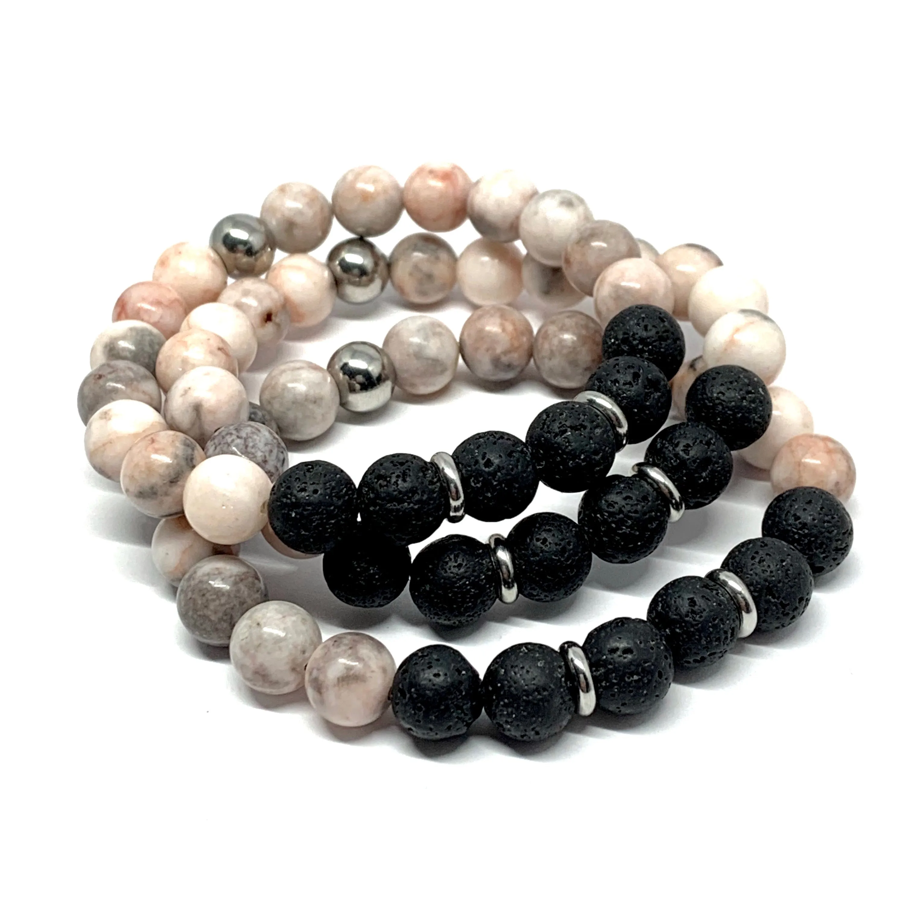 Judy Mala Bracelet - Lava and Pink Zebra Jasper