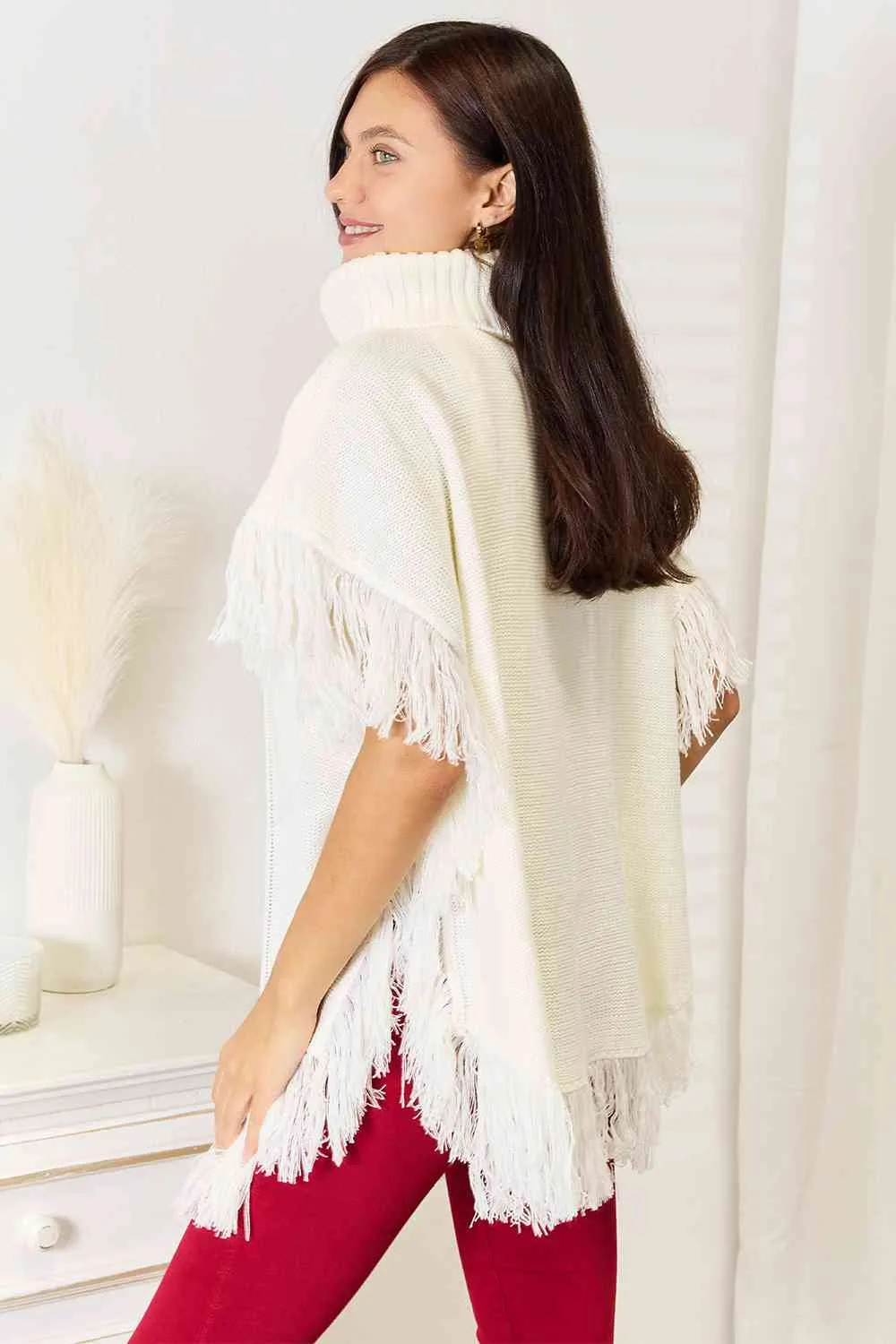 Justin Taylor Fringe Poncho Turtle Neck