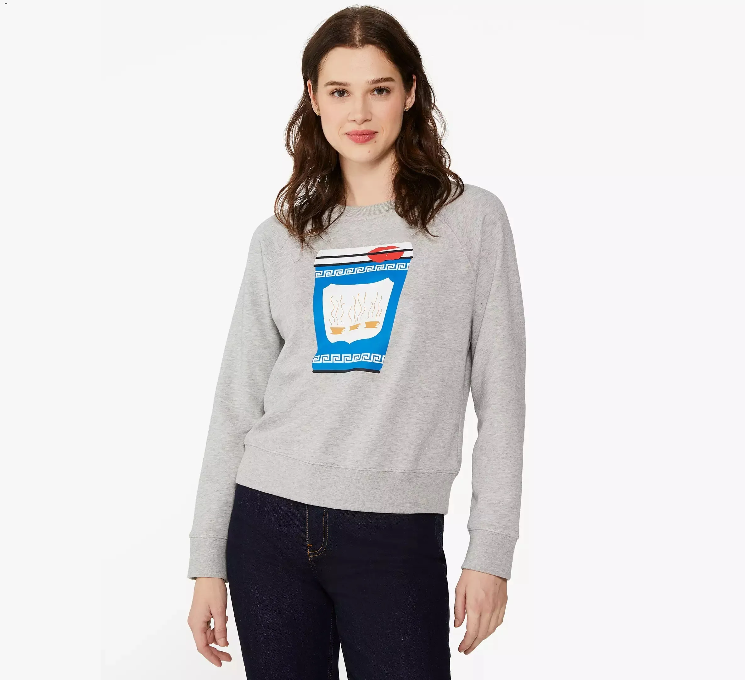 Kate Spade New York Crew Neck Unisex Cotton Sweatshirt with Long Sleeves - Outlet