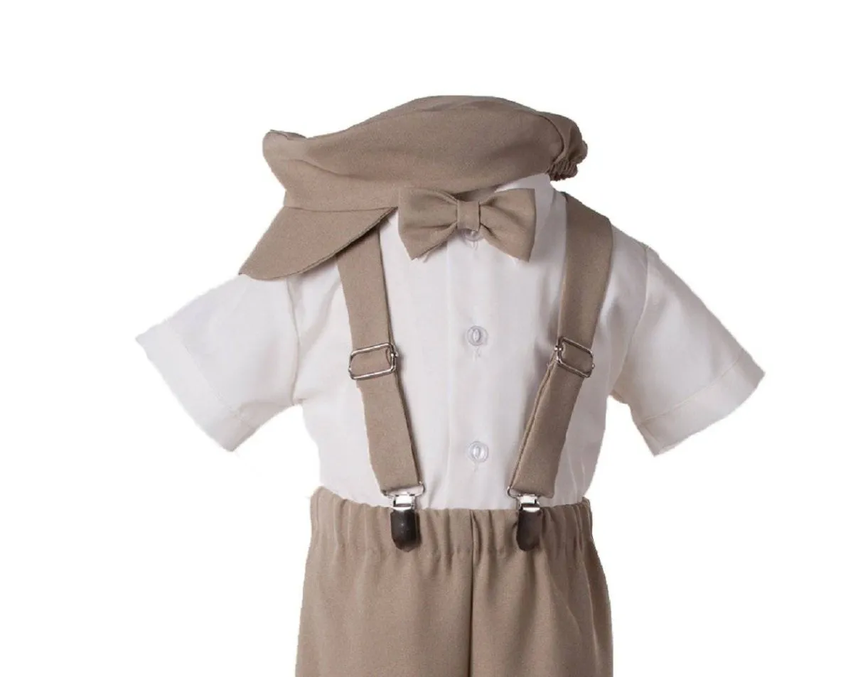 Kids Colorful Suspender Pant Set with Short Sleeve and Pageboy Cap