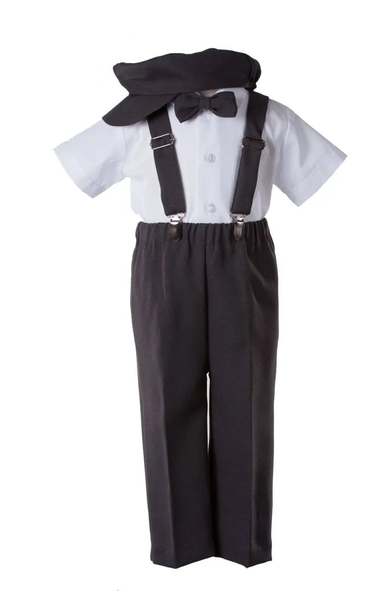 Kids Colorful Suspender Pant Set with Short Sleeve and Pageboy Cap