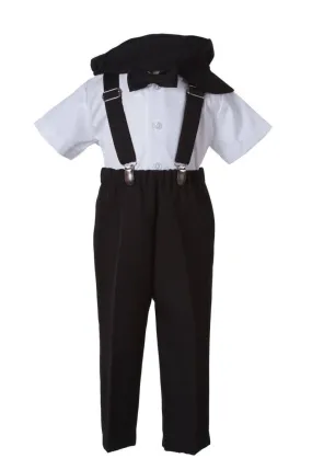 Kids Colorful Suspender Pant Set with Short Sleeve and Pageboy Cap