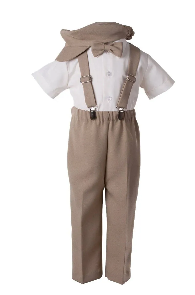 Kids Colorful Suspender Pant Set with Short Sleeve and Pageboy Cap