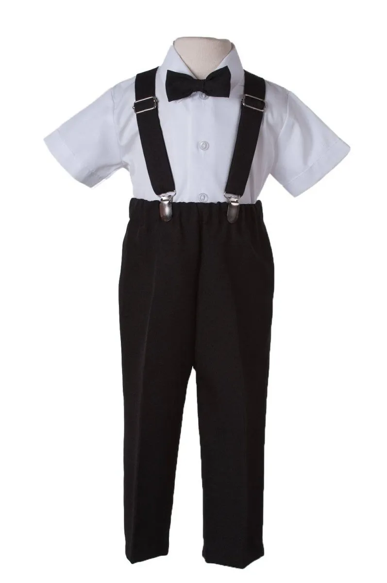 Kids Colorful Suspender Pant Set with Short Sleeve and Pageboy Cap