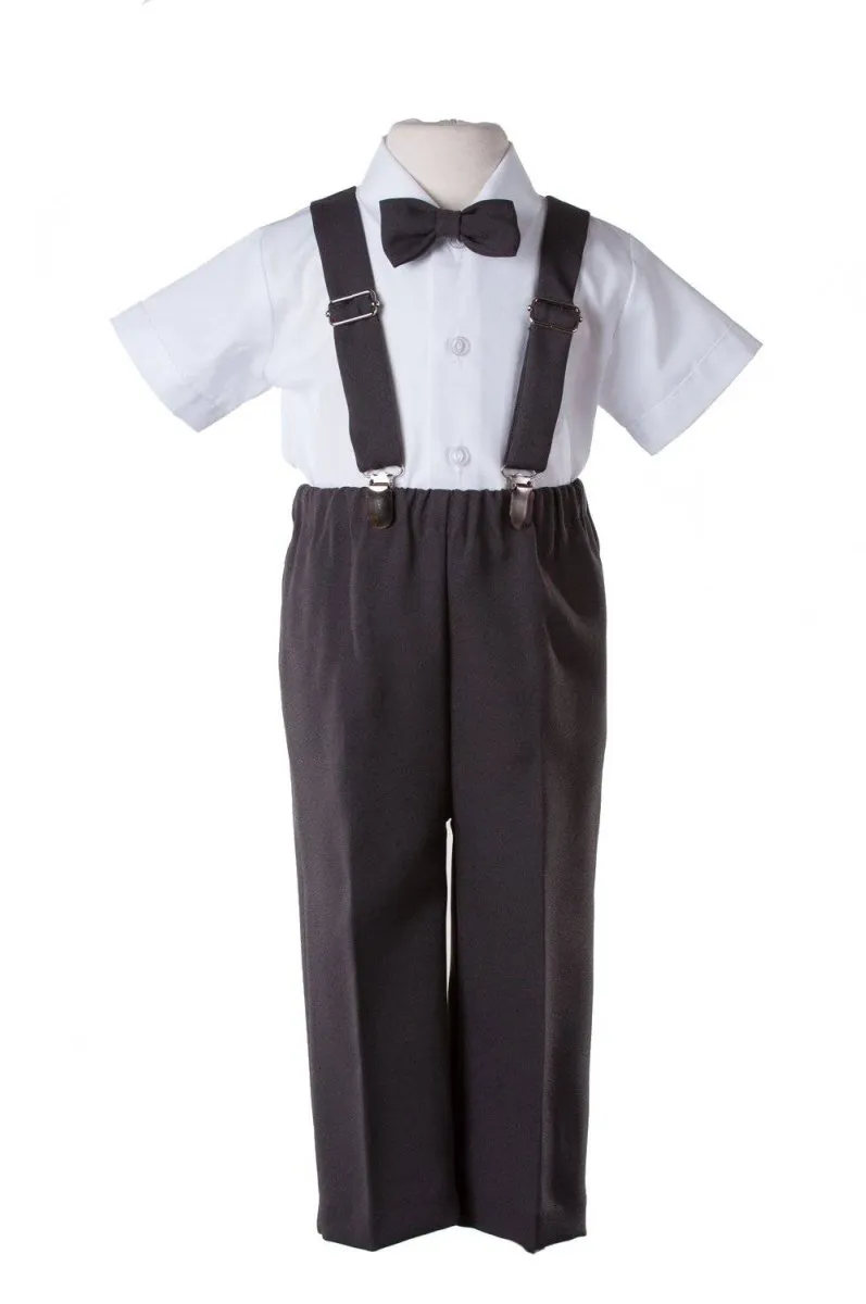 Kids Colorful Suspender Pant Set with Short Sleeve and Pageboy Cap