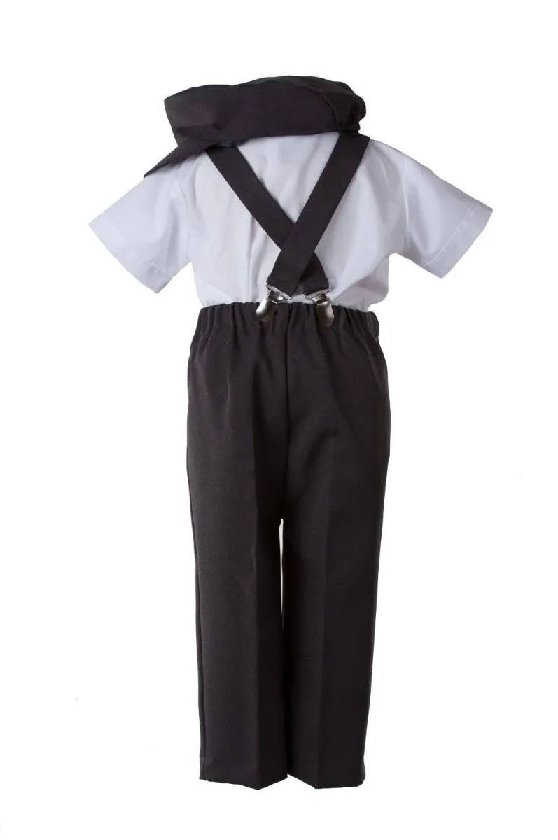 Kids Colorful Suspender Pant Set with Short Sleeve and Pageboy Cap