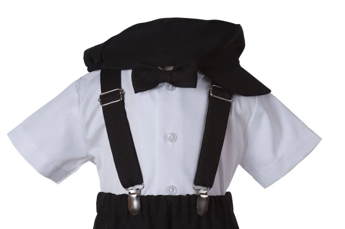 Kids Colorful Suspender Pant Set with Short Sleeve and Pageboy Cap