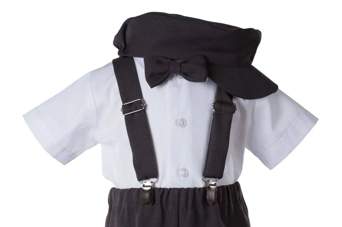 Kids Colorful Suspender Pant Set with Short Sleeve and Pageboy Cap