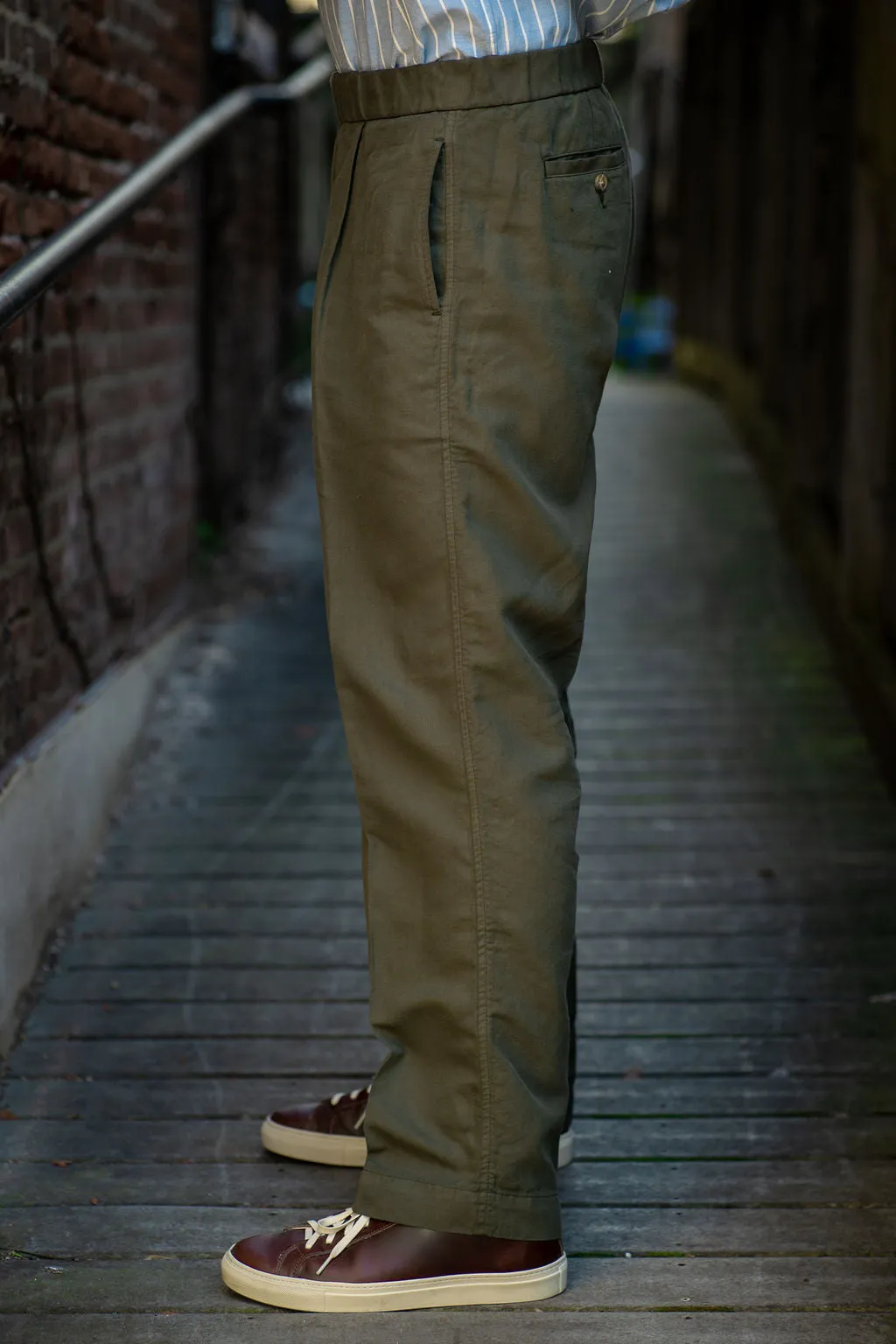 Knickerbocker Park Cotton Linen Olive Pants