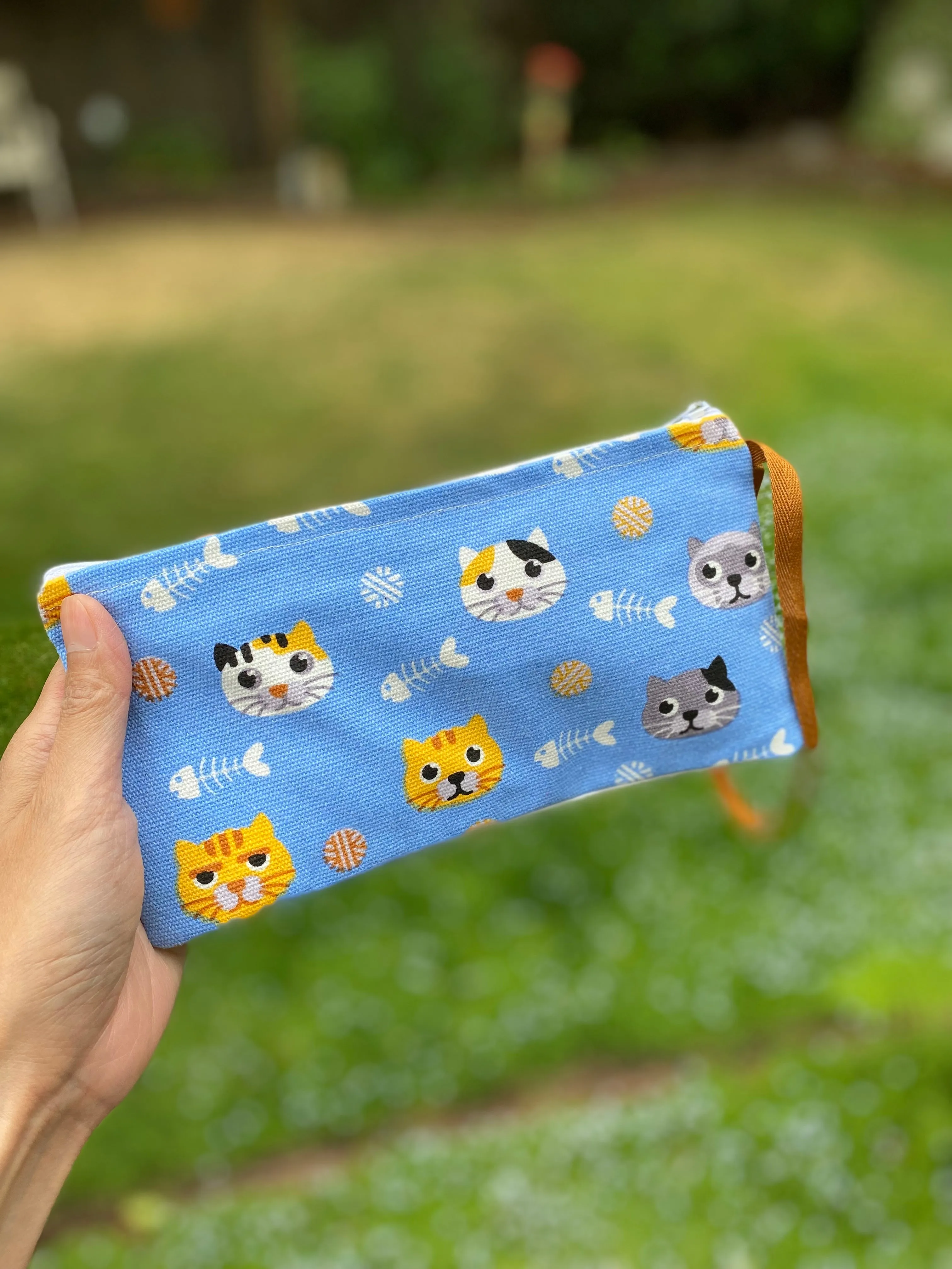 Large Handmade Cute Make Up/ Pencil Pouch with Wrist Strap