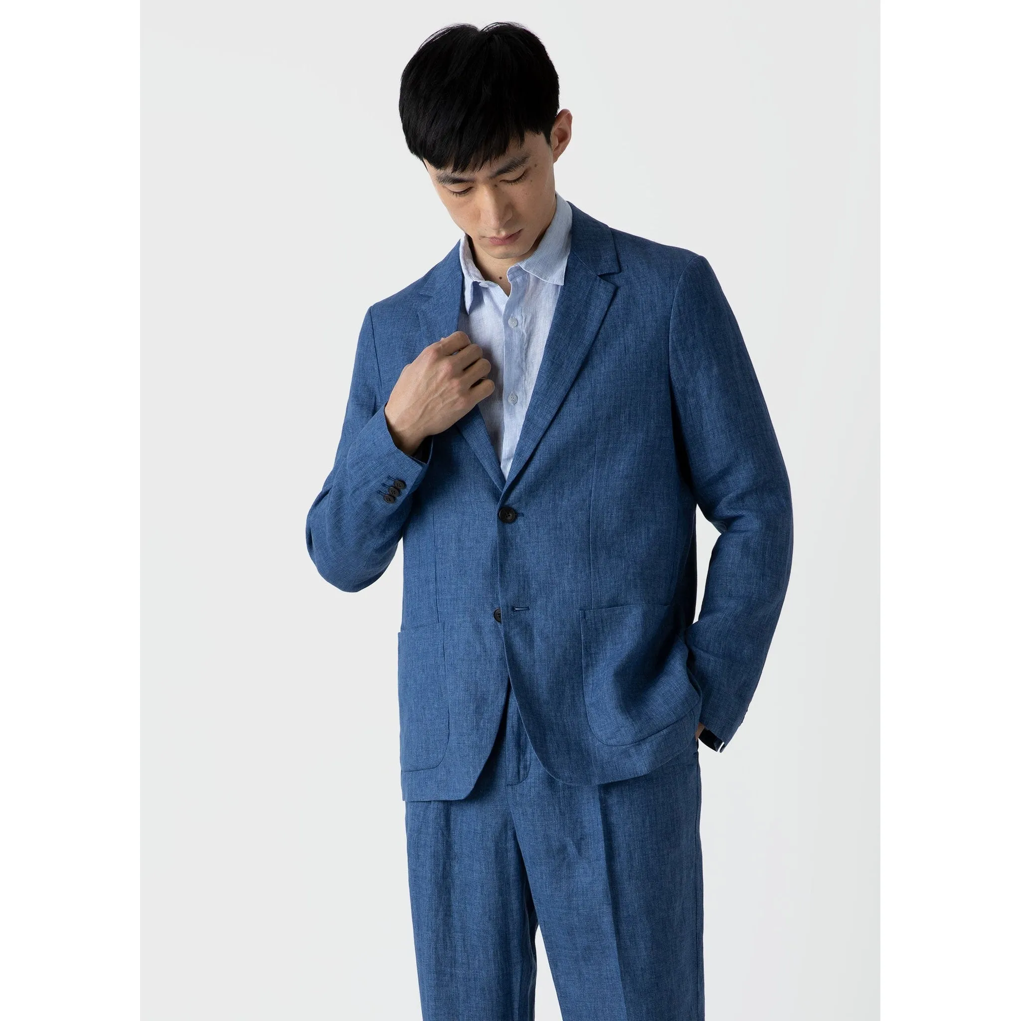 Linen Blazer | Men | Blue Melange