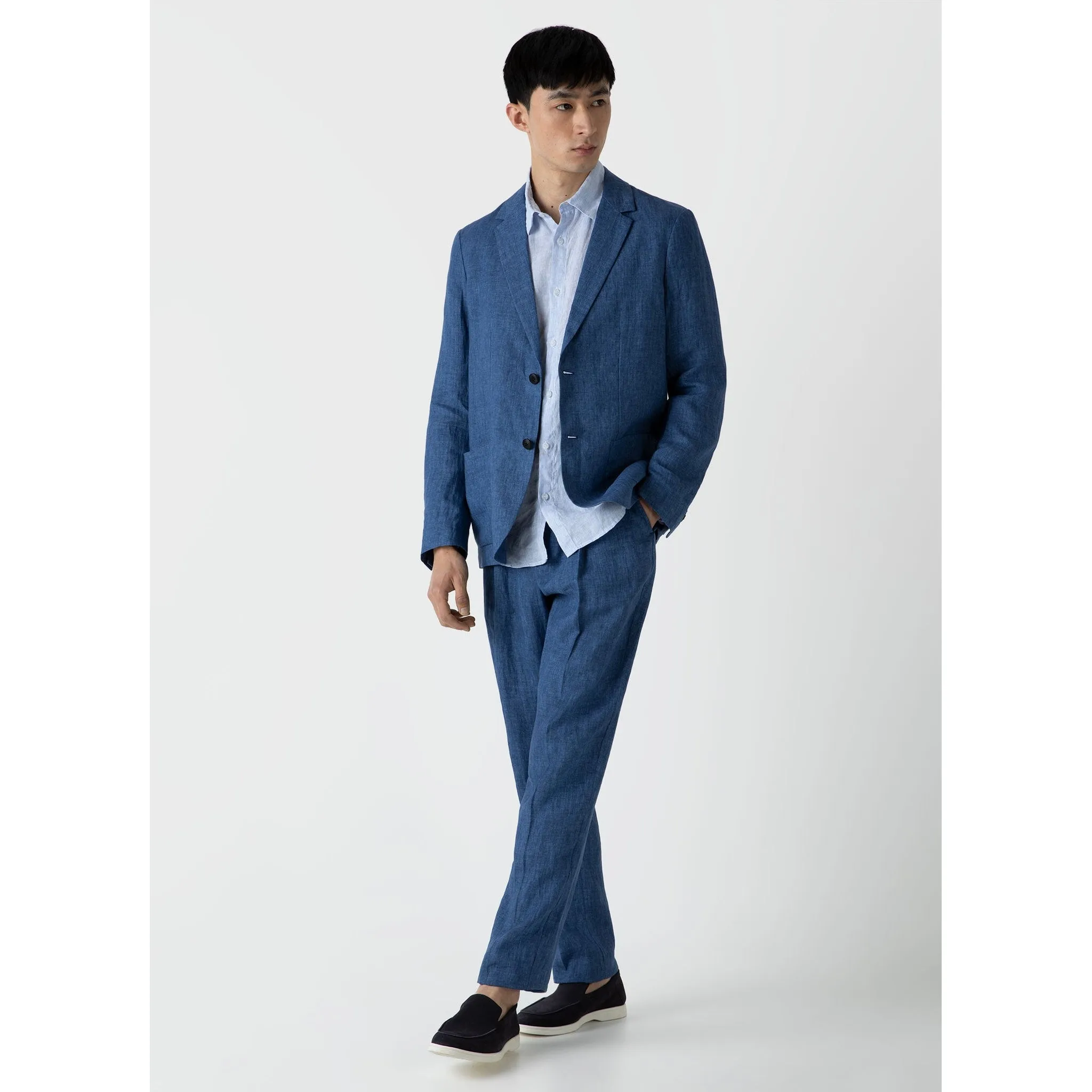 Linen Blazer | Men | Blue Melange