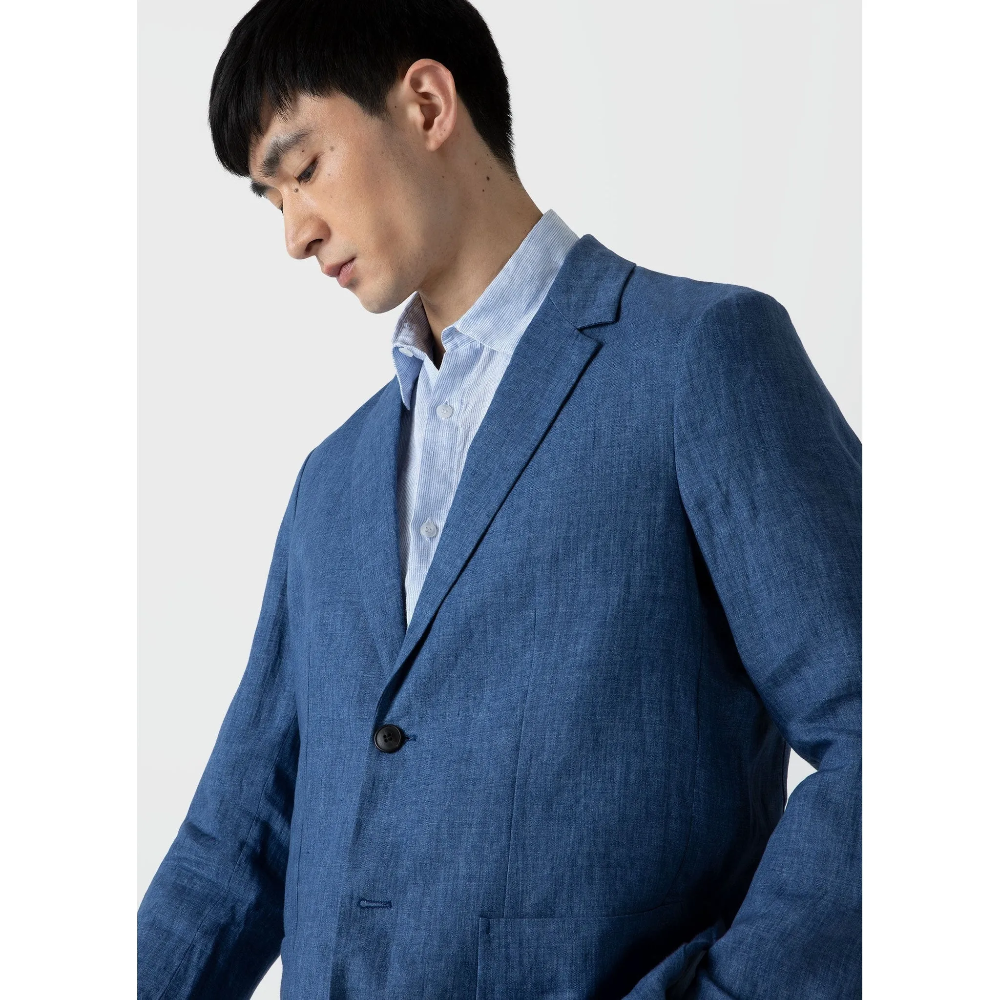 Linen Blazer | Men | Blue Melange