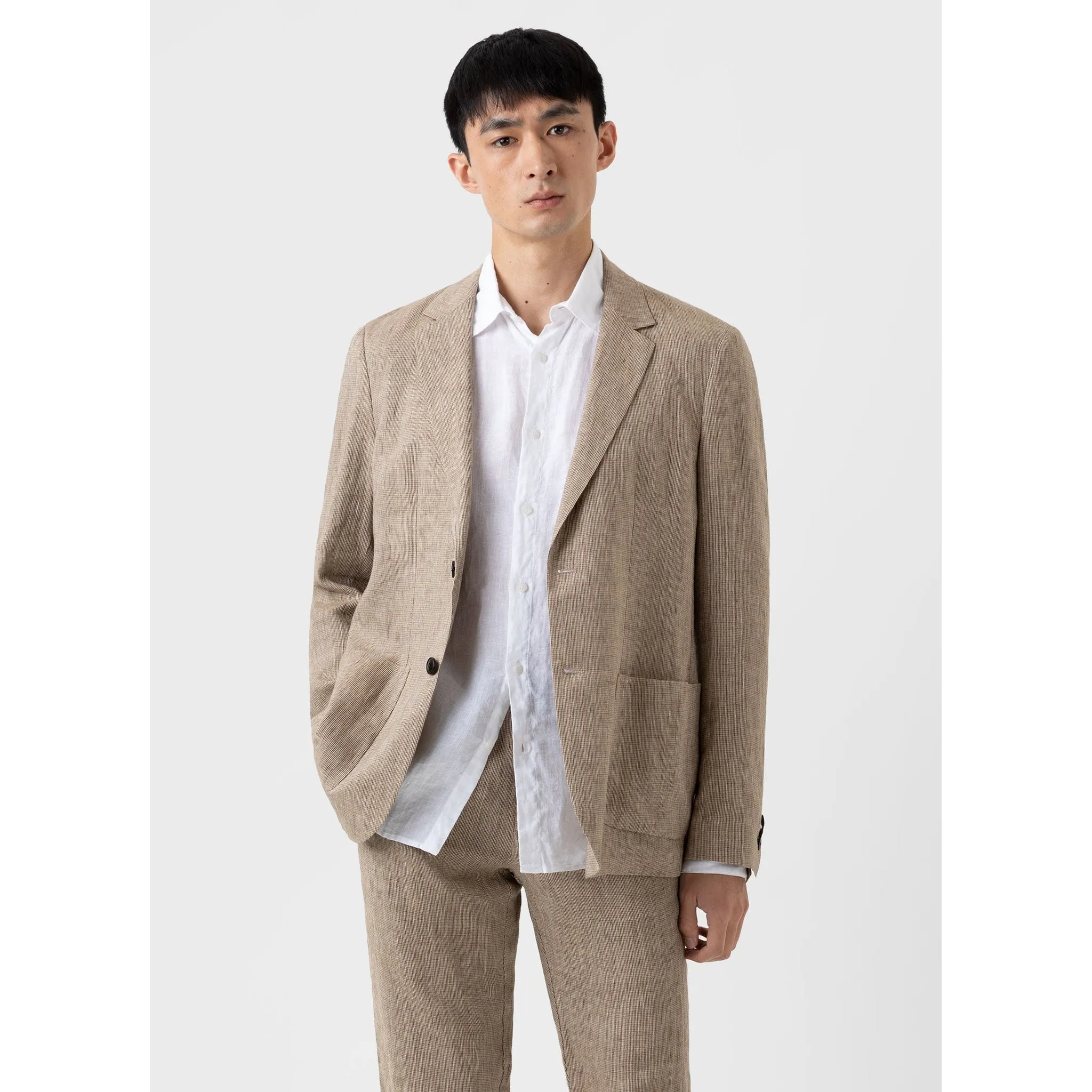 Linen Blazer | Men | Light Sand Puppytooth