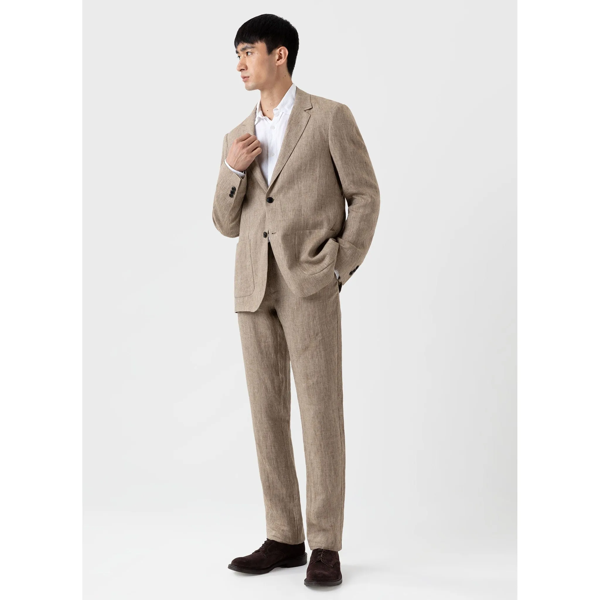 Linen Blazer | Men | Light Sand Puppytooth