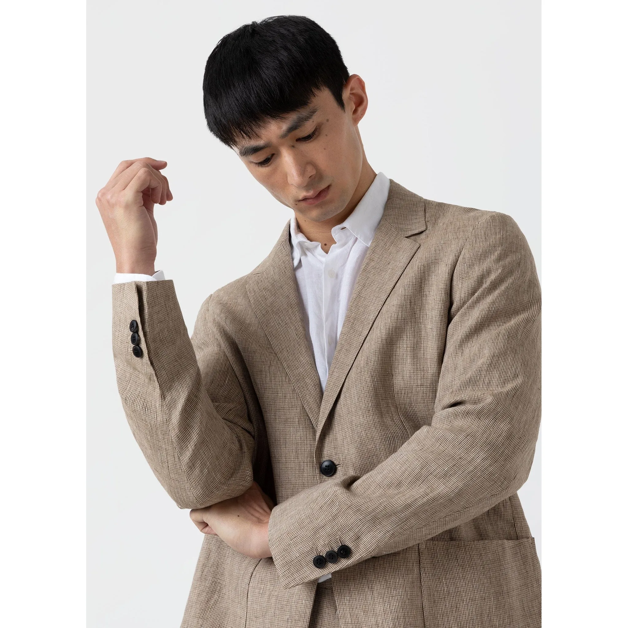 Linen Blazer | Men | Light Sand Puppytooth