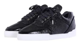 Low-Top Black Patent Calfskin Sneakers with White Sole