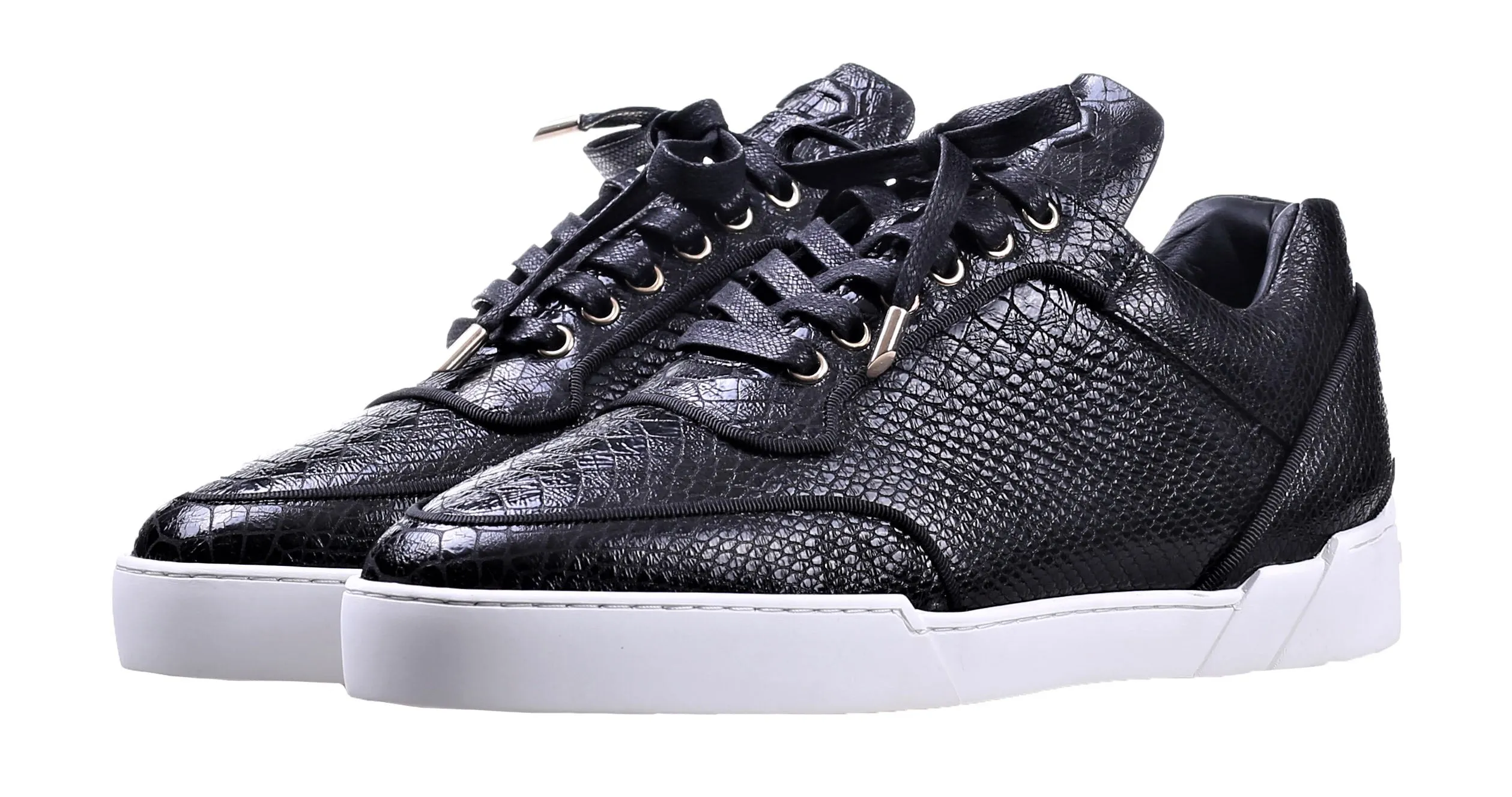 Low-Top Black Python Washed Calfskin Shoes