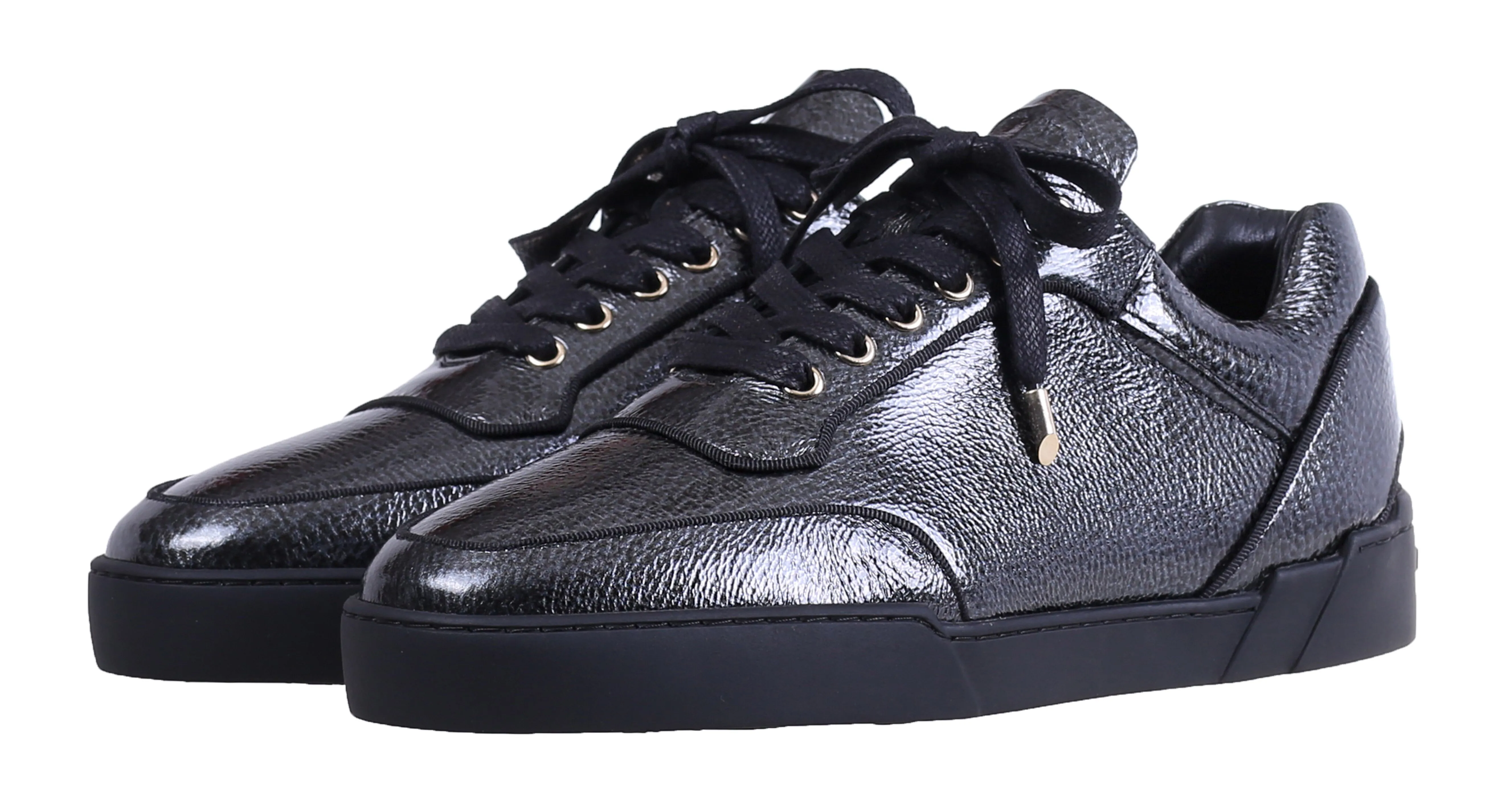 Low-Top Iron Grey Patent Calfskin Shoes