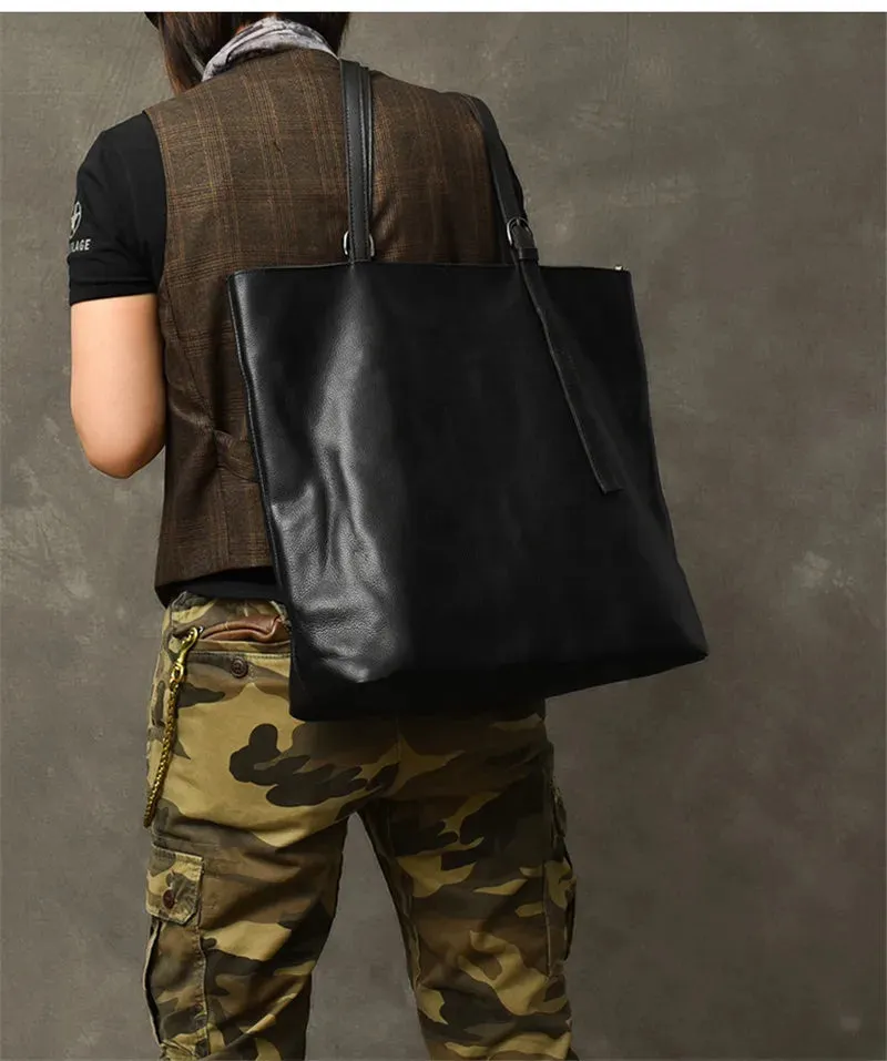 Men's Genuine Leather Large Capacity Casual Tote Shoulder Handbag