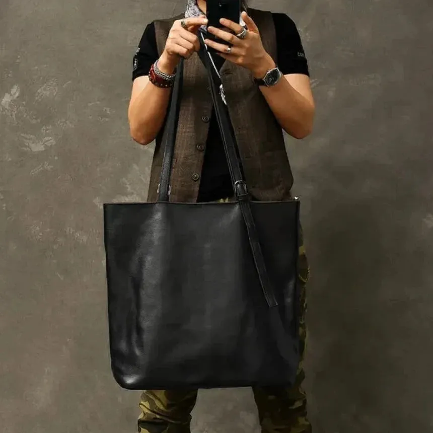 Men's Genuine Leather Large Capacity Casual Tote Shoulder Handbag