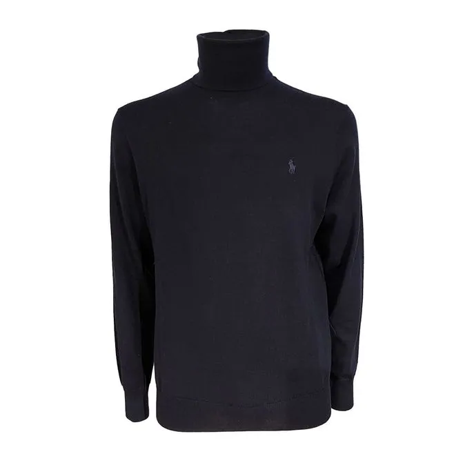 Merino wool men's turtle neck jumper blue