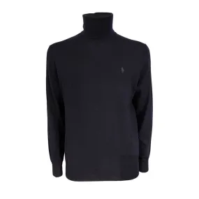 Merino wool men's turtle neck jumper blue