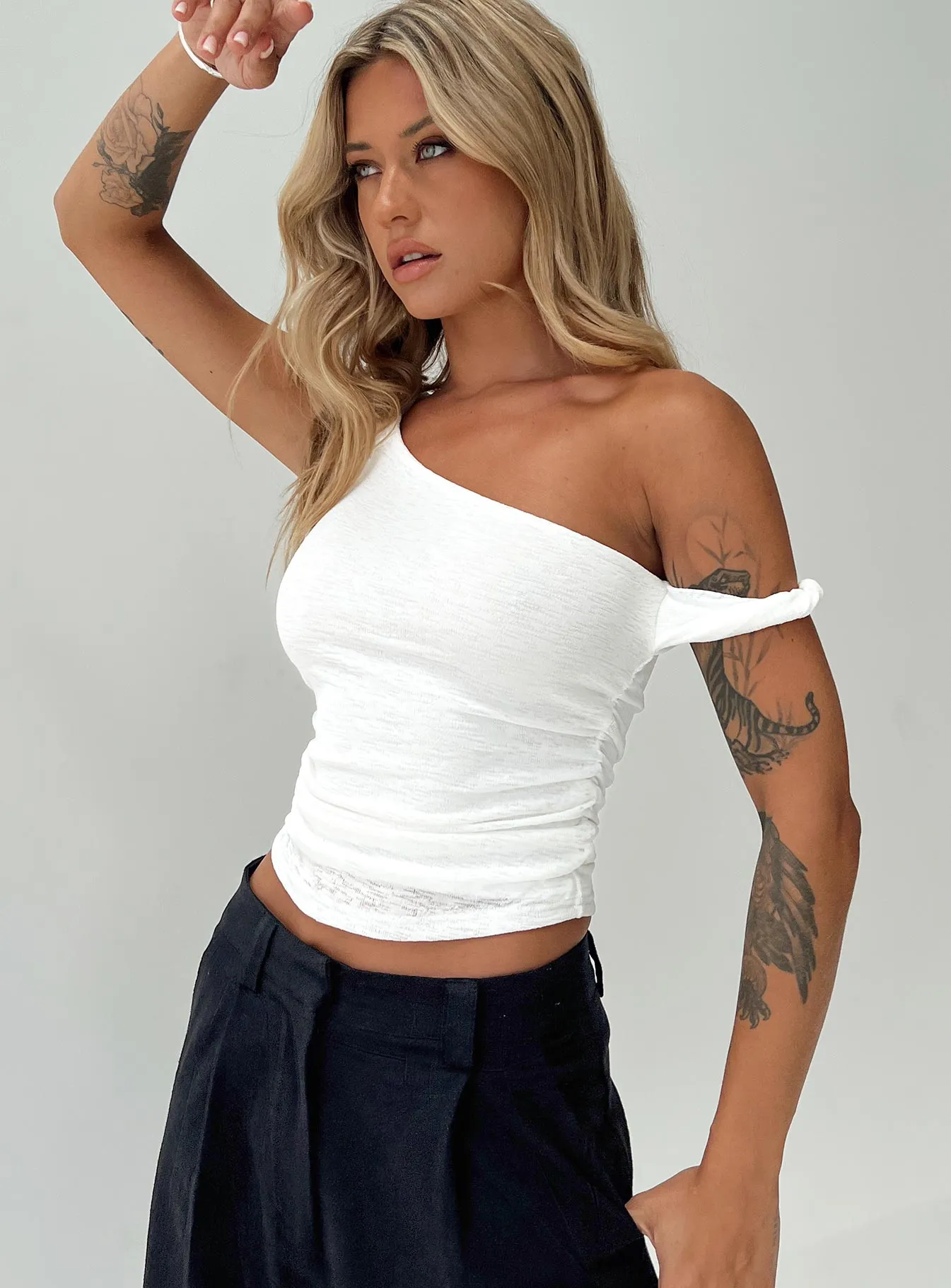 Messenger One Shoulder Top White