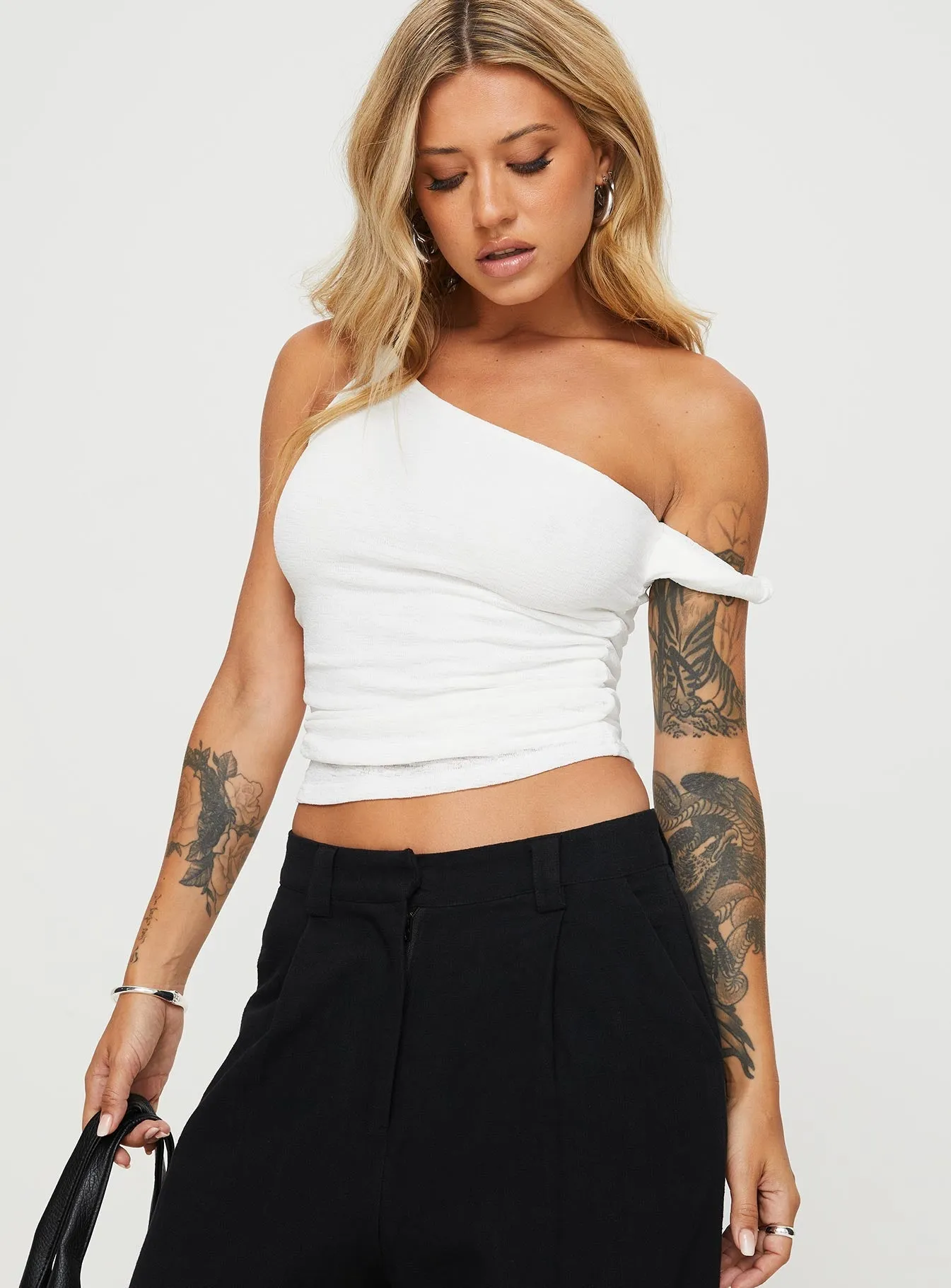 Messenger One Shoulder Top White