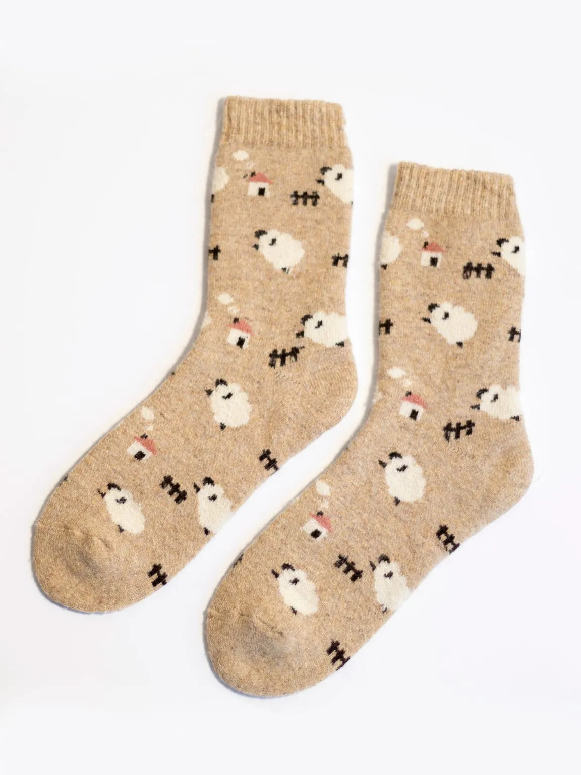 Mocha Wool Blend Sheep Cozy Socks