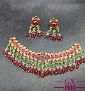 Nagavalli - Gold Finish Jadau Kundan Necklace Set for Women - NEER001JK.