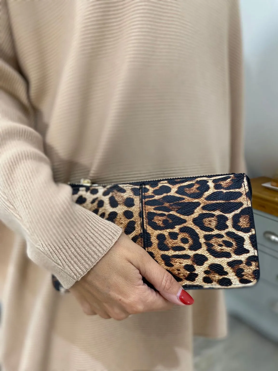 Natural Leopard Print Purse