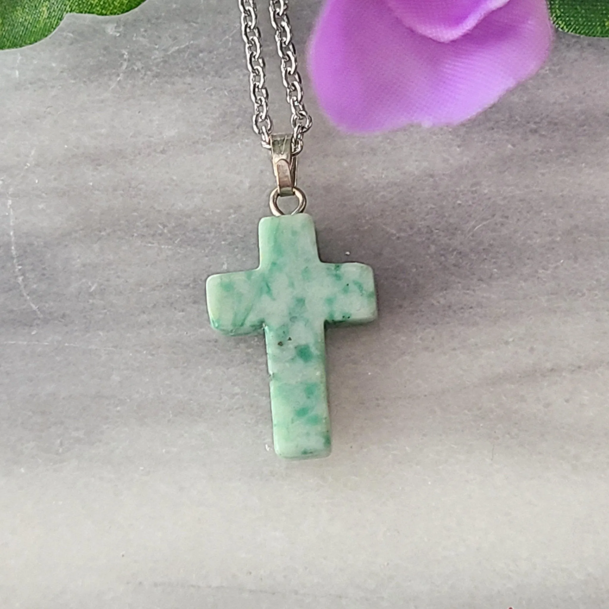 Natural Stone Cross Pendant