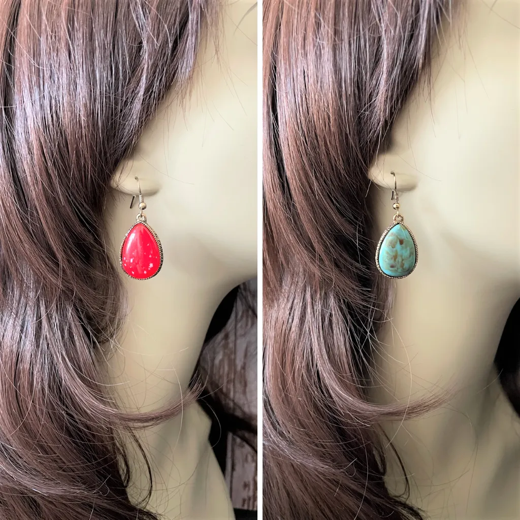 Natural Stone Teardrop Earrings