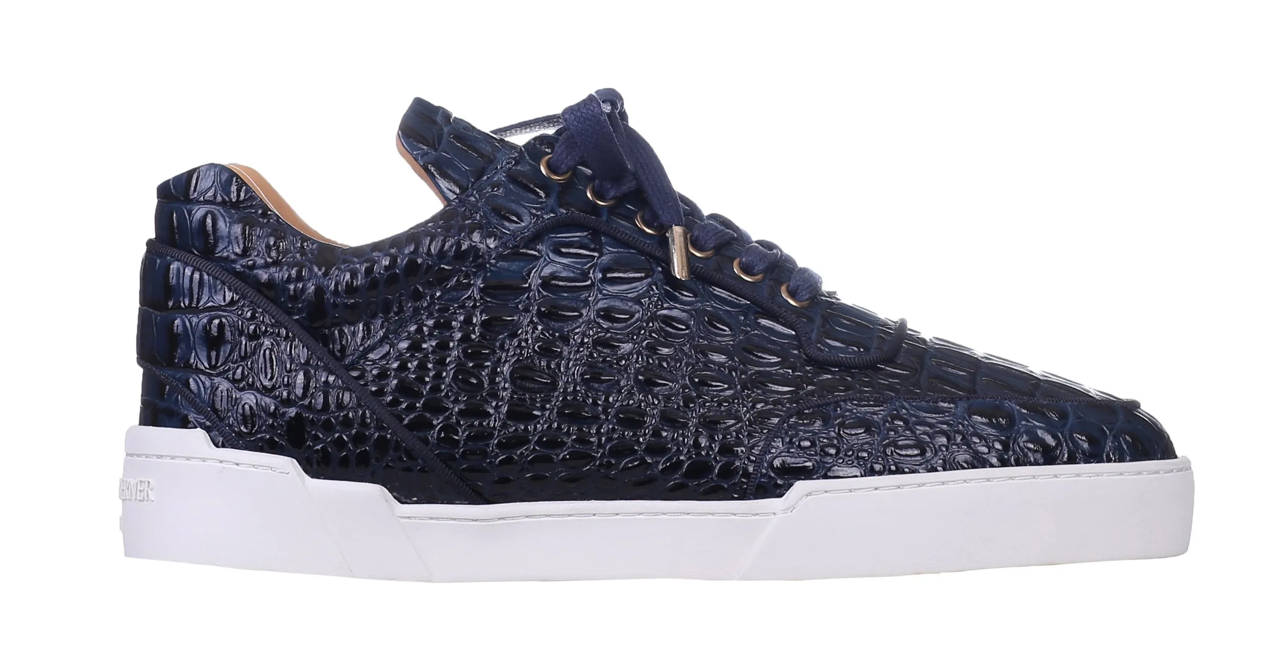 navy alligator effect low-top sneakers