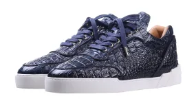 navy alligator effect low-top sneakers