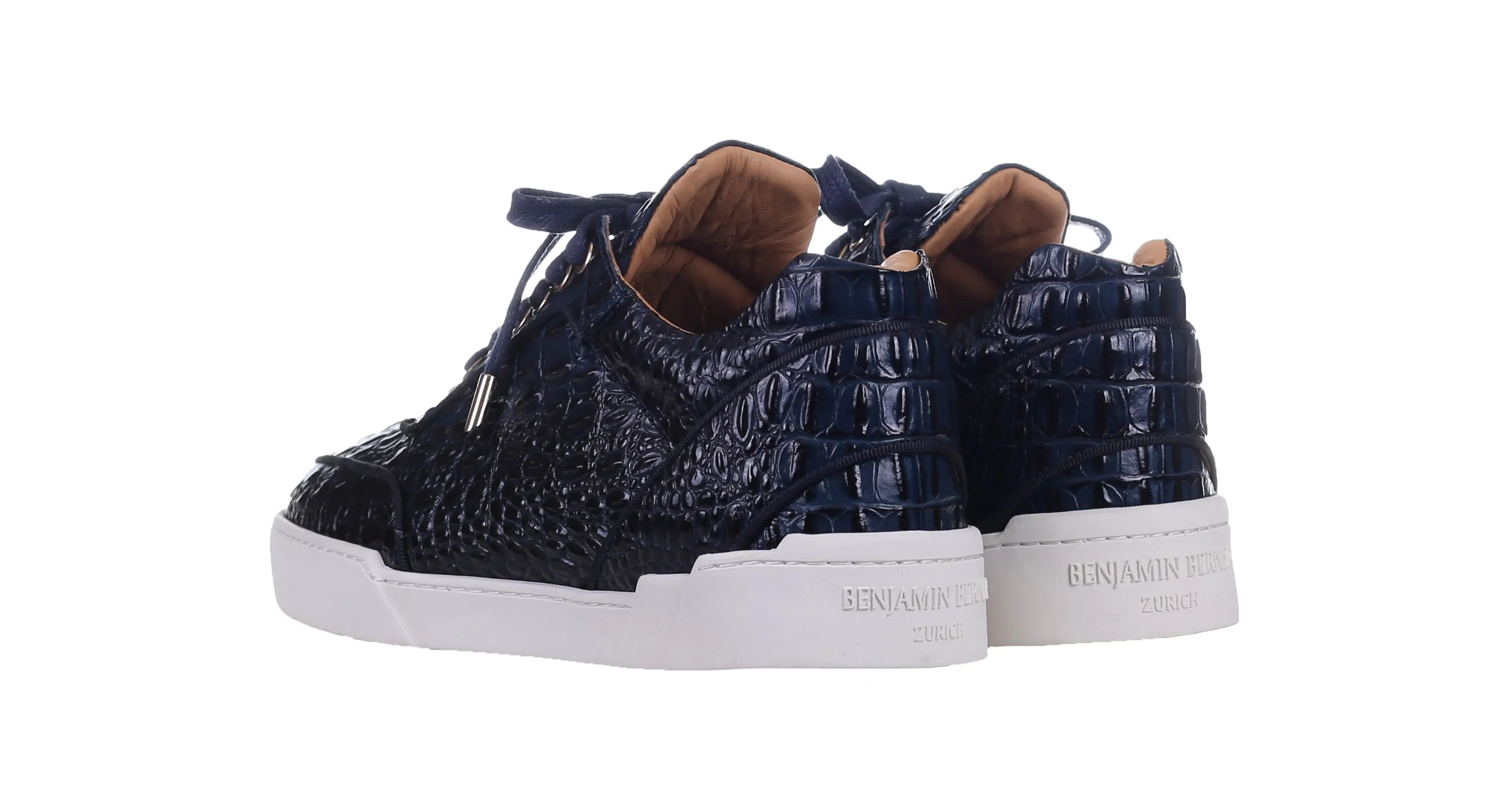 navy alligator effect low-top sneakers