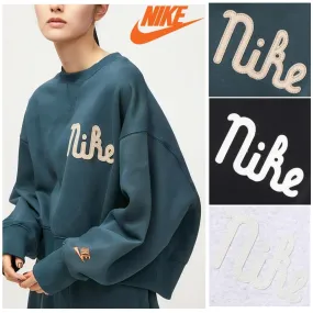 Nike Crew Neck Long Sleeves Plain Cotton Logo - Street Style