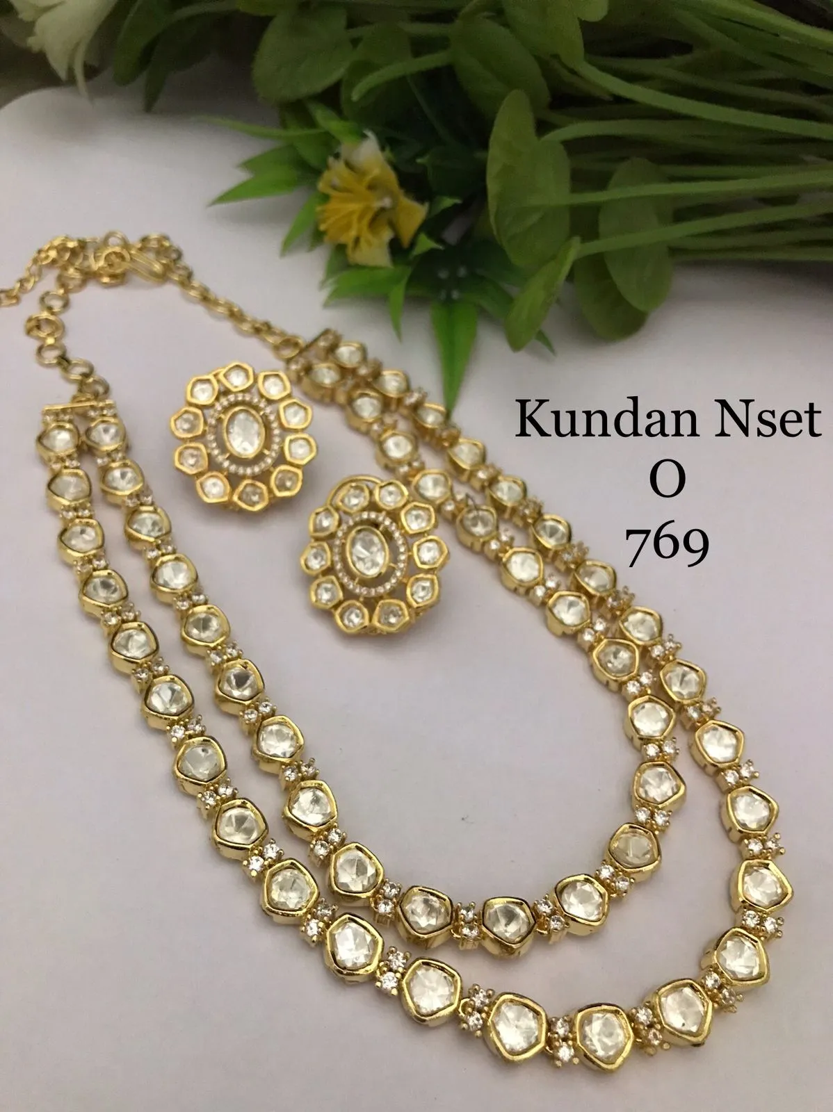 Nishana Double Layered Kundan Necklace Set for Women, Elegant Gold Finish - JAY001DNSA