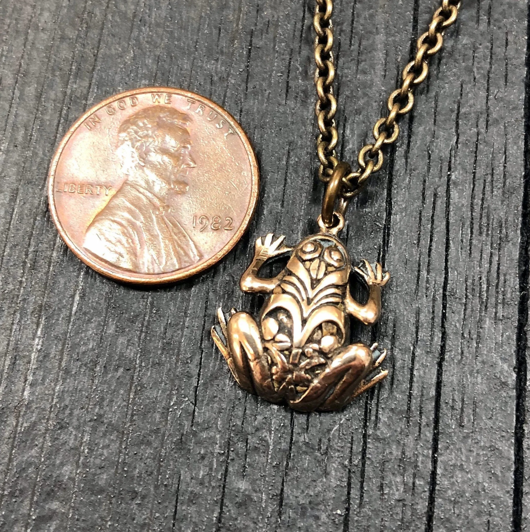 Ornate Frog Pendant Necklace in Solid Silicon Bronze - Frog Jewelry -Tree Frog Charm- Gift for Her