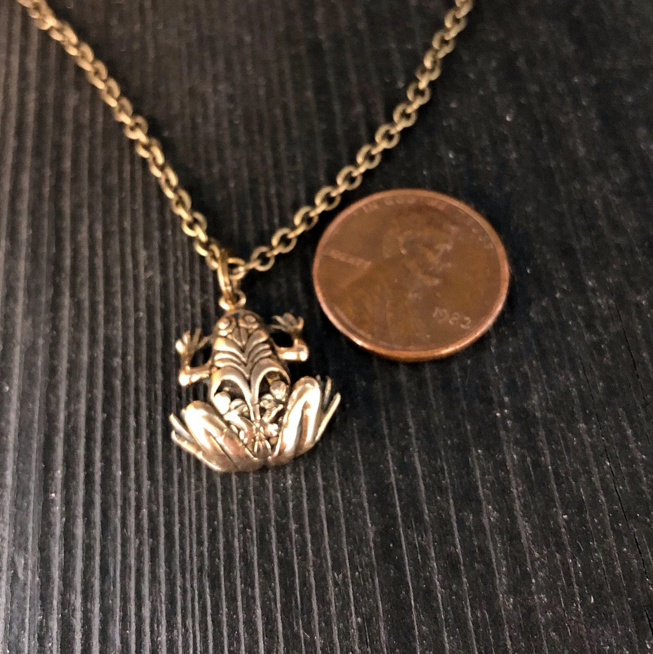 Ornate Frog Pendant Necklace in Solid Silicon Bronze - Frog Jewelry -Tree Frog Charm- Gift for Her