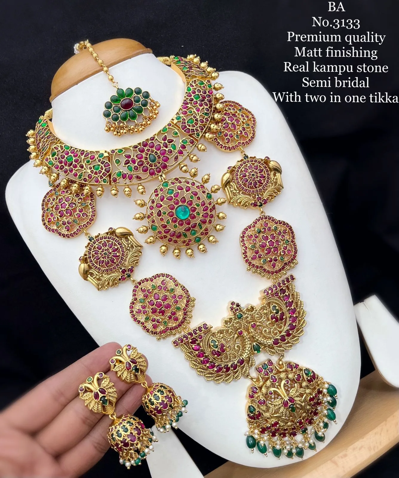 Padmavat, Real Kempu Semi Bridal Necklace Set with Mangtikka