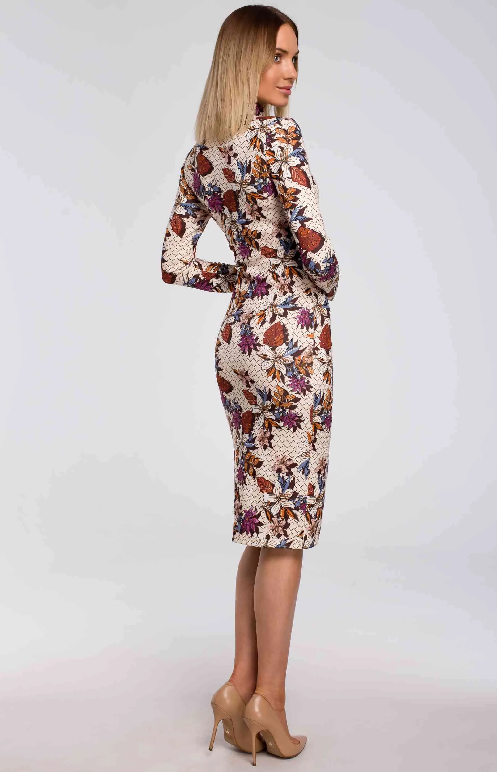 Patterned turtle neck dress with floral print