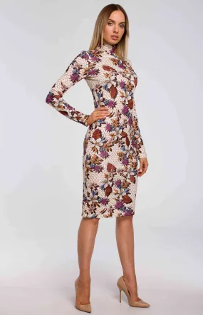 Patterned turtle neck dress with floral print