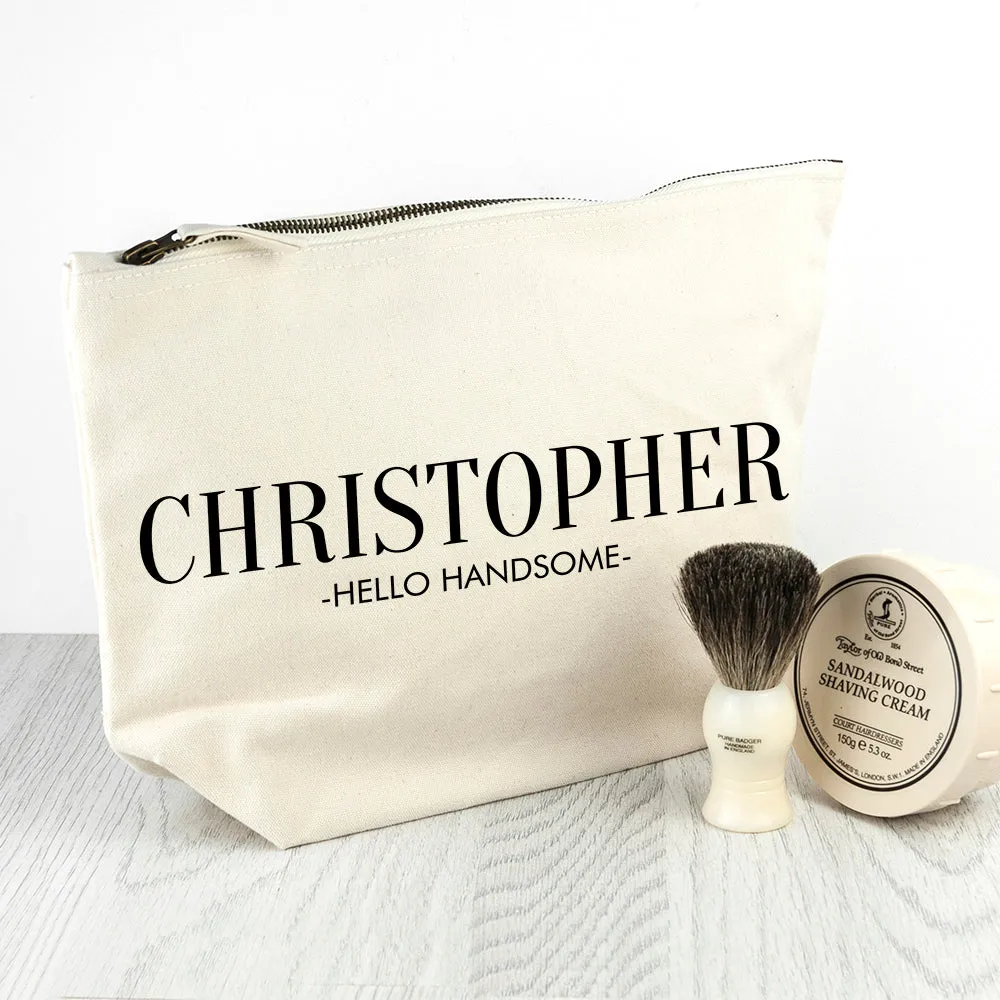 Personalised Men's Wash Bag in Cream