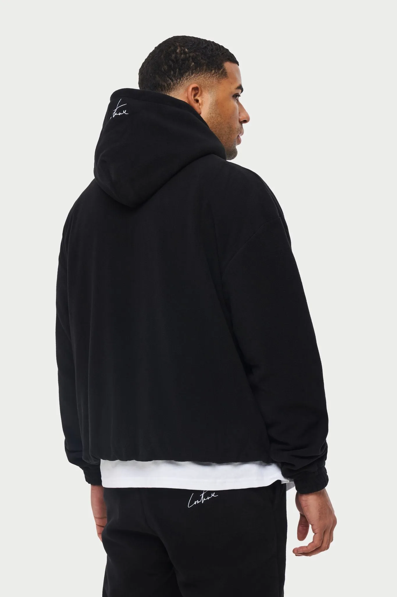 POLAR FLEECE RUBBER BADGE TRACKSUIT HOODIE - BLACK