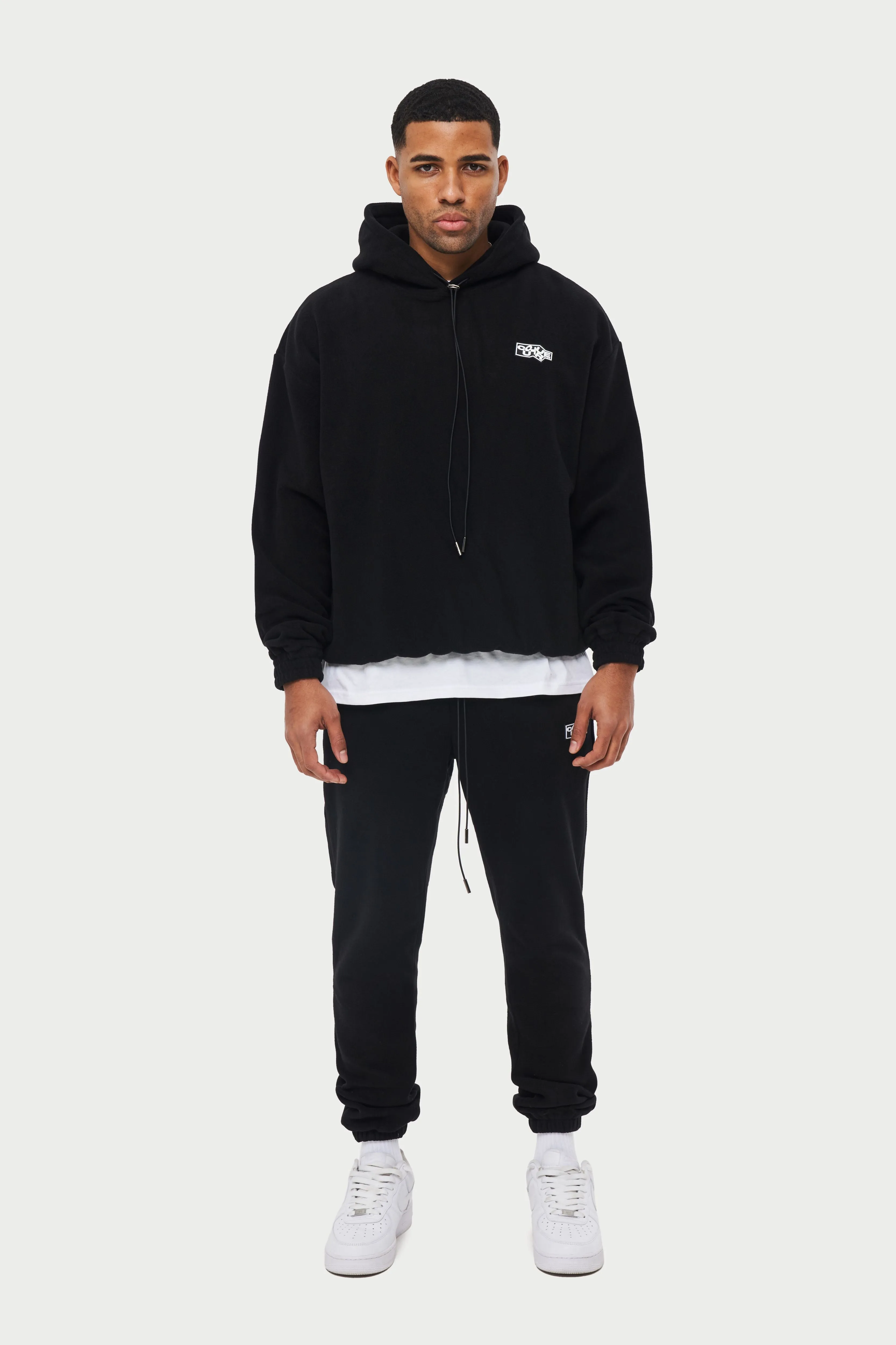 POLAR FLEECE RUBBER BADGE TRACKSUIT HOODIE - BLACK