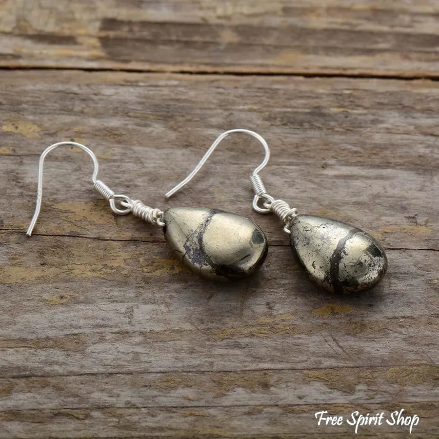 Pyrite Stone Teardrop Earrings