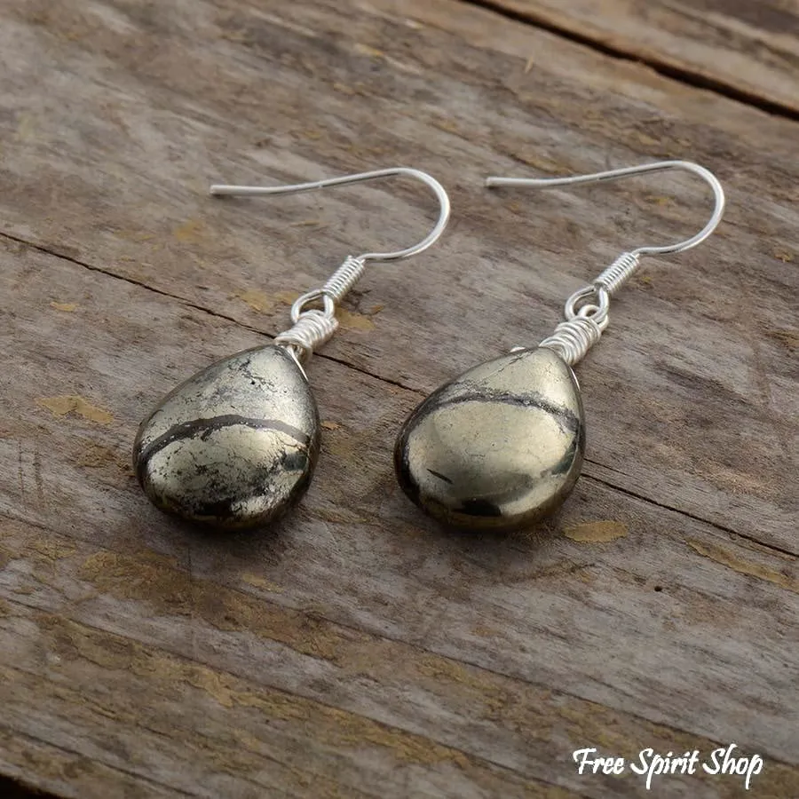 Pyrite Stone Teardrop Earrings